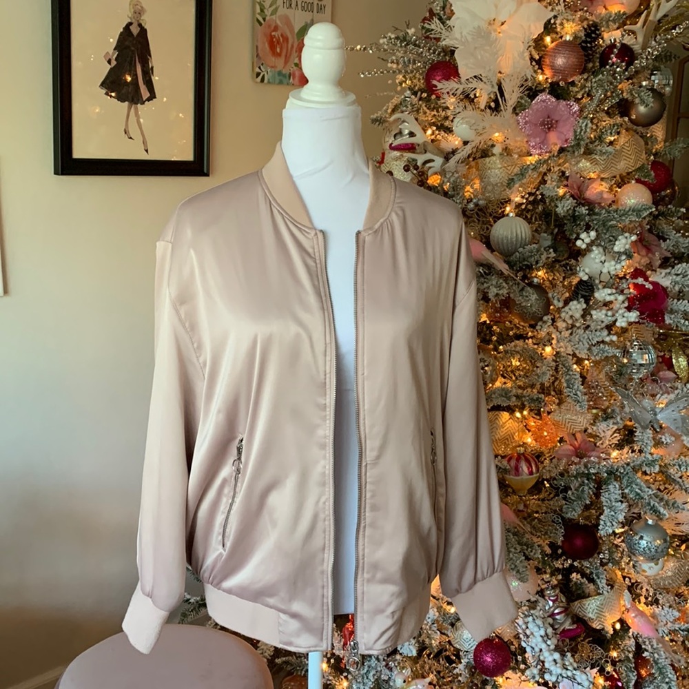 Zara pink satin varsity jacket